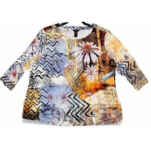 Ali Miles Women's Plus Size 3X Printed Stretch Knit Round 3/4 Sleeve Tunic NEW